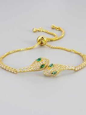 NEW Cubic Zirconia Snake Bangle Adjustable Open Serpent Charm Bracelet Animal